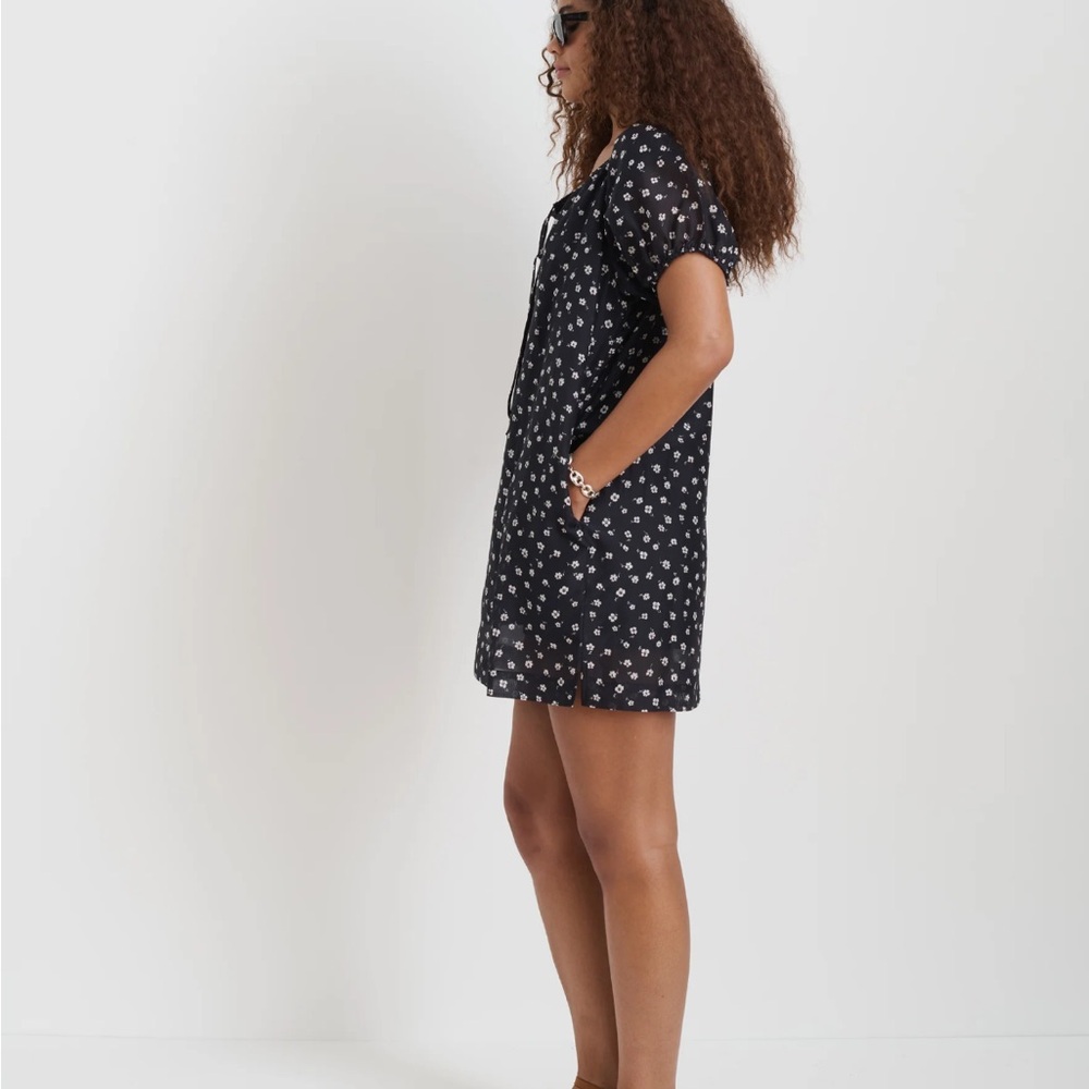 Alex Mill Rose Dress in Floral Cotton Silk - Black Foral